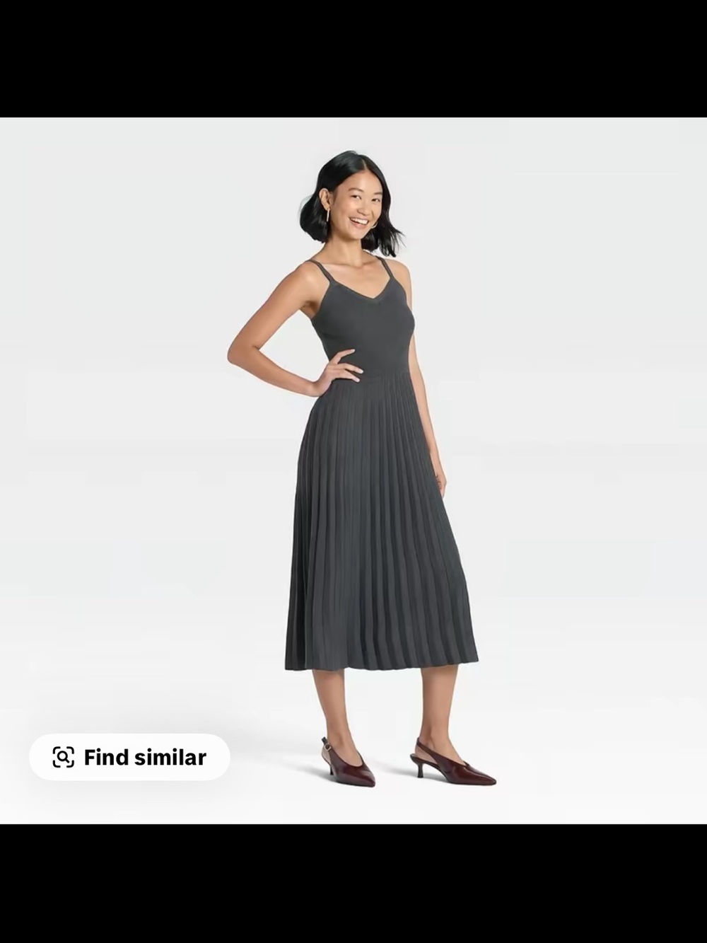 A New Day Pleated Midi Slip Dress - Charcoal Gray